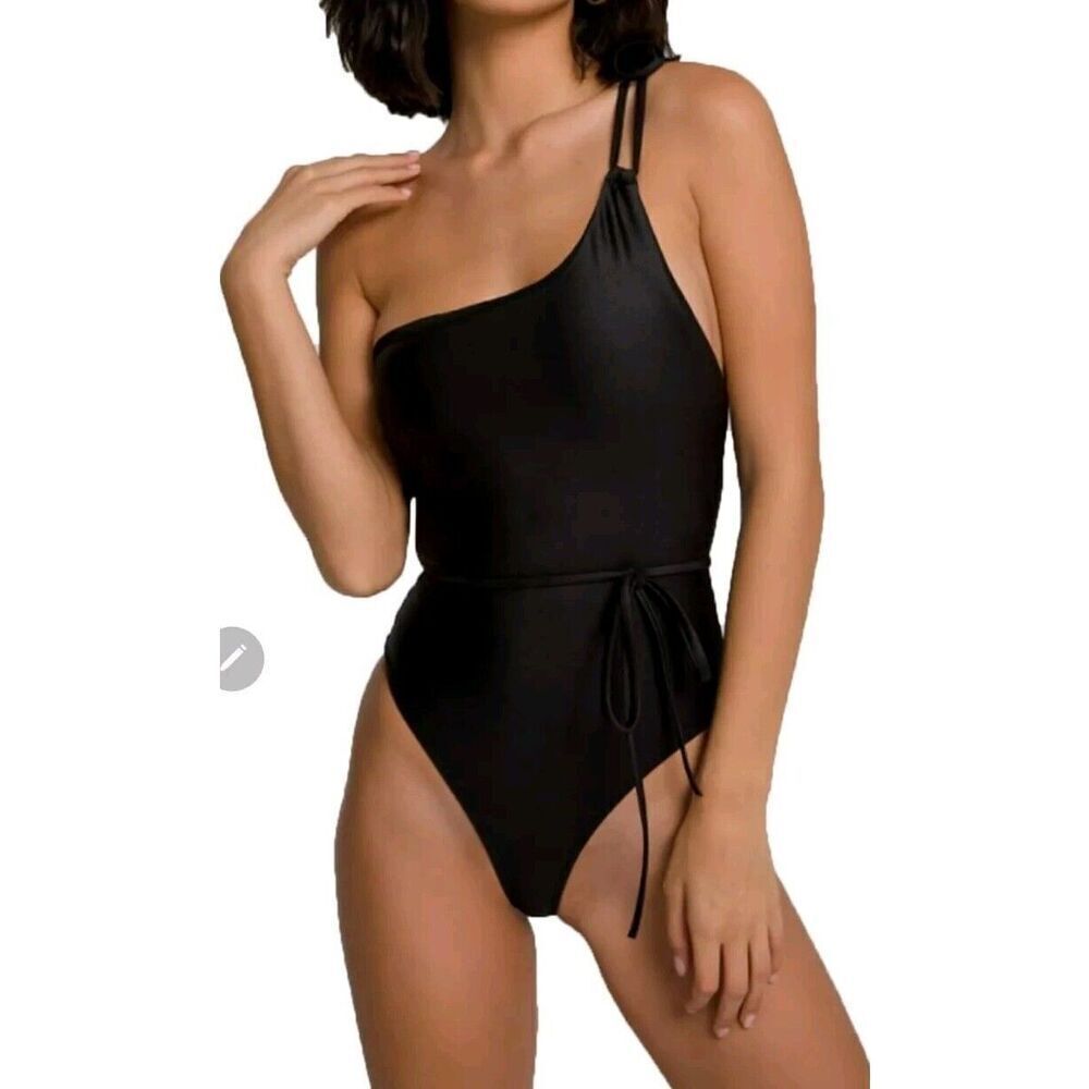 Good American Size 7 (4X) Hot‎ Shoulder One-Piece High Leg Swimsuit Black NWT